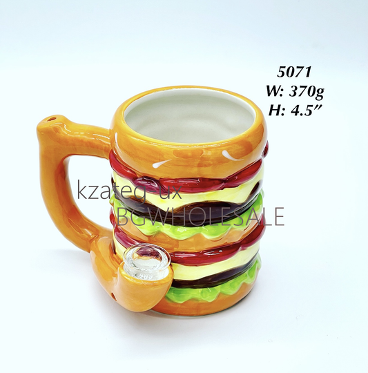 4.5" Hamburger Mug Cup Ceramic Water Pipe