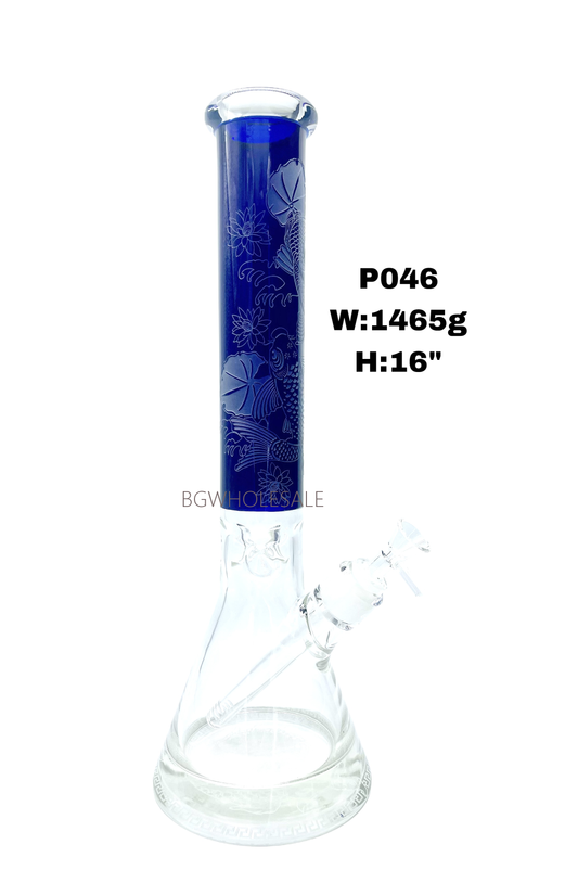 16" Thick Bottom Glass Beaker Bong with Curved Fish