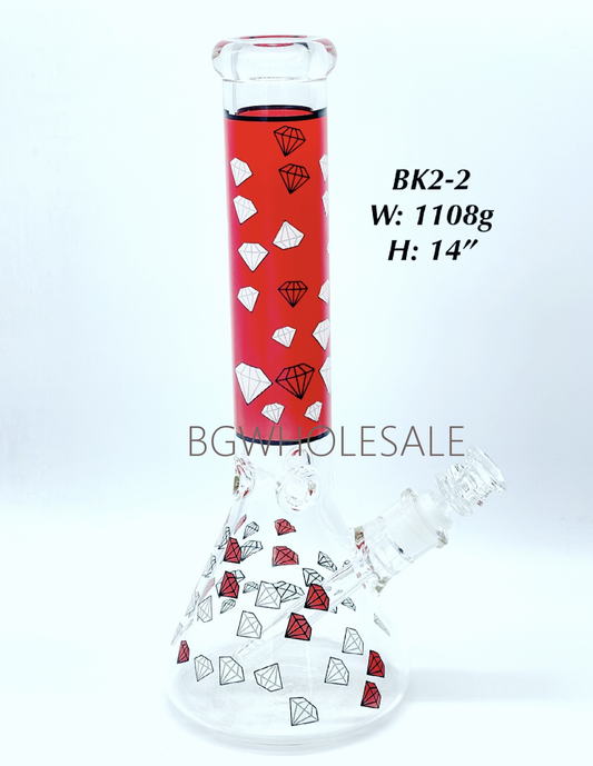 14" Luxury Diamond Pattern Glass Beaker Water Pipe