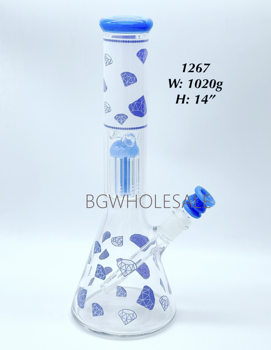 14" Diamond Glass Beaker Bong with Tree Percolators