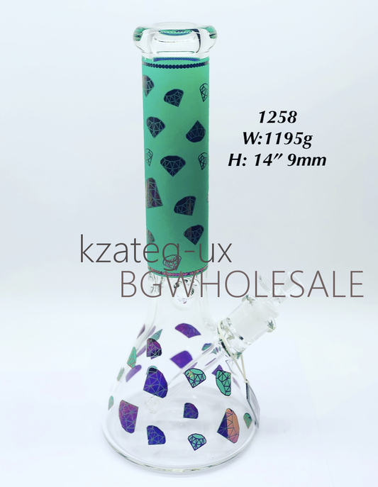 14" Glass Water Pipe Beaker Bongs Diamond Patterns