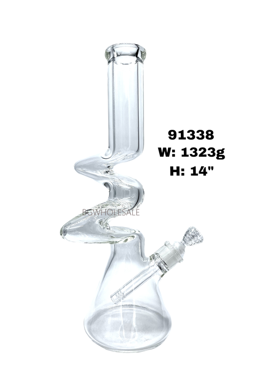 14" Clear Glass Zig Zag Bong Water Pipe