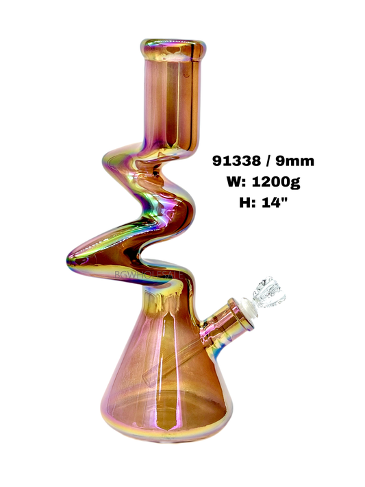 14" Thick Glass Electroplated Zig Zag Beaker Bong