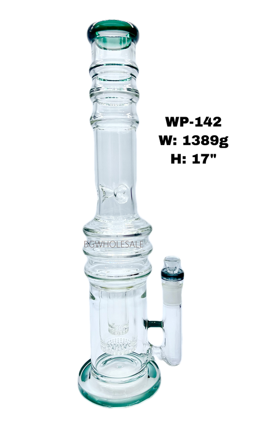 17" Straight Tube Glass Bong Water Pipe with Honeycomb Disc Perc