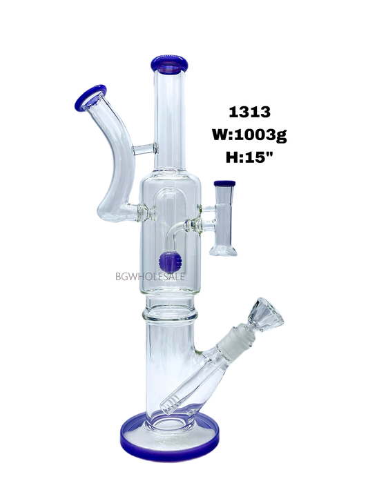 15" Heavy Glass Straight Tube Bong with Dual Mouthpiece and Female Joint