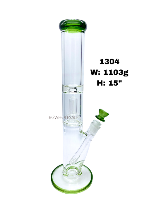 15" Glass Straight Tube Perc Bong Smoking Water Pipe