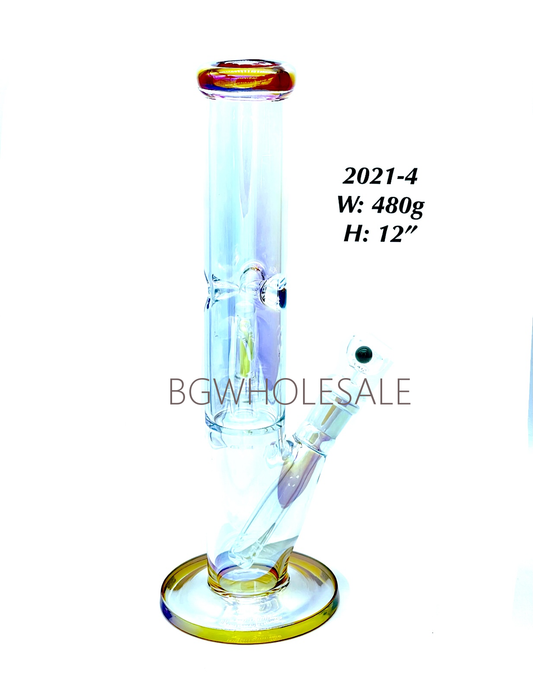 12" Electroplated Iridescent Color Straight Tube Glass Bong Water Pipe