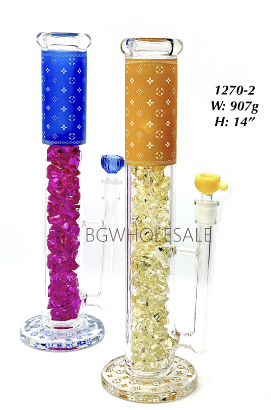 14" Luxury Sticker Straight Tube Bong with Diamond Perc