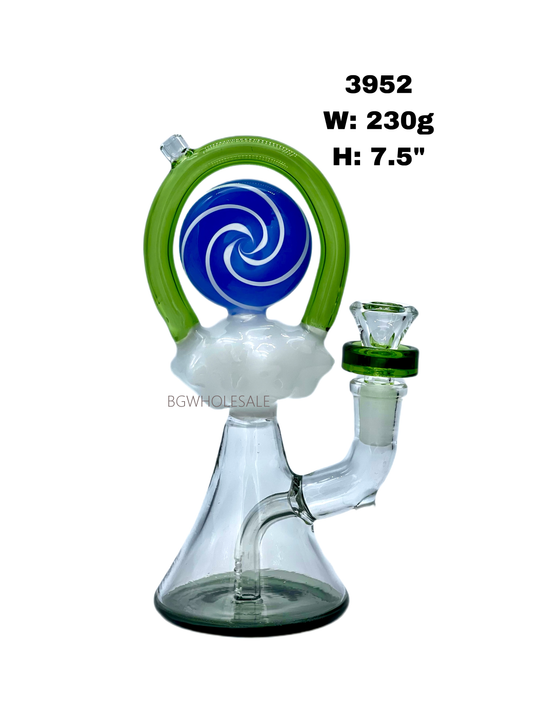 7.5" Lollipop White Cloud Recycler Glass Dab Rig