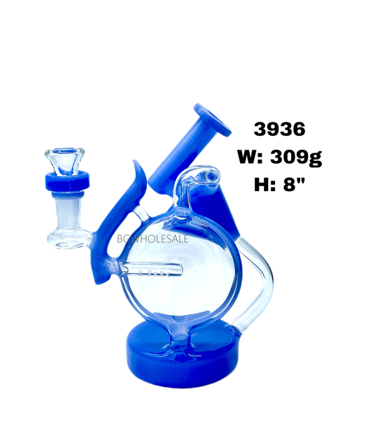 8" Inline Perc Ball Recycler Glass Dab Rig