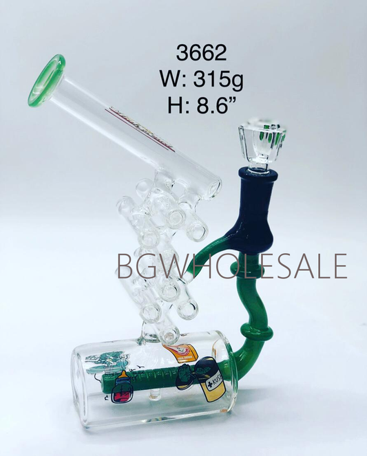 8.6" Drum Chamber Inline Perc Bong with Stickers