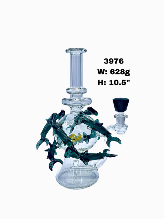 10.5" Shark Attack Recycler Glass Dab Rig Per Bong