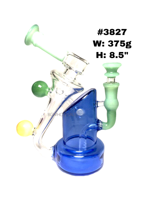 8.5" Dual Ball Glass Water Pipe Recycler  Dab Rig