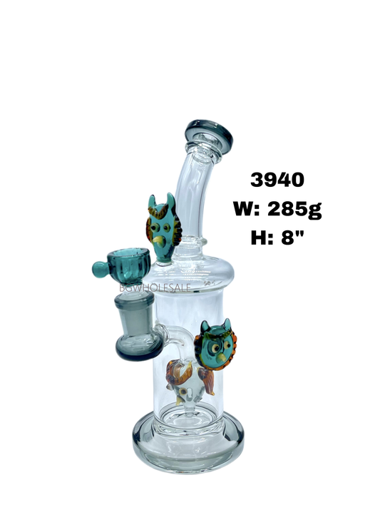8" Owl Perc Glass Bong Water Pipe