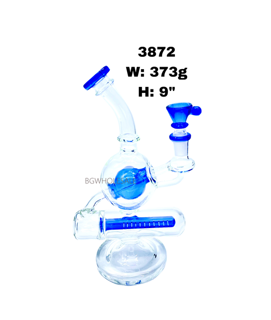 9" Colored Ball Water Pipe Inline Perc Recycler Dab Rig