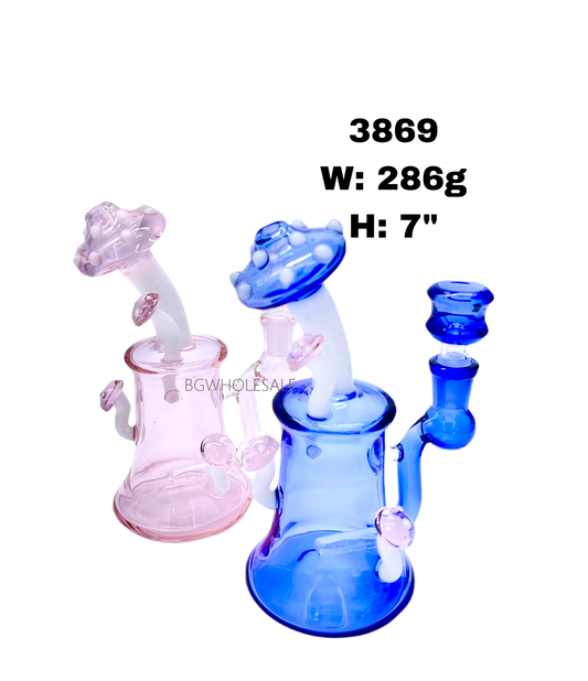 7" Colored Mushroom Inline Perc Bong Water Pipe