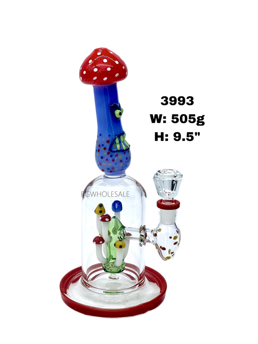 9.5" Mushroom Perc Hand Drawing Glass Bong