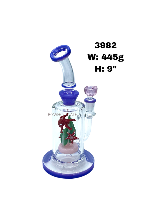 9" Showerhead Sea Star and Octopus Glass Bong Water Pipe
