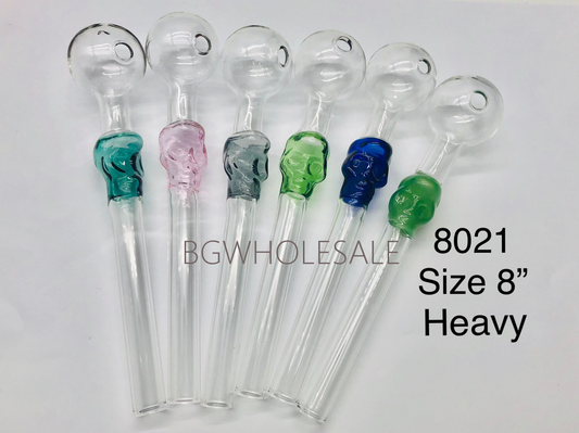 8" Glass Oil Burner Pipe with Curved Skull
