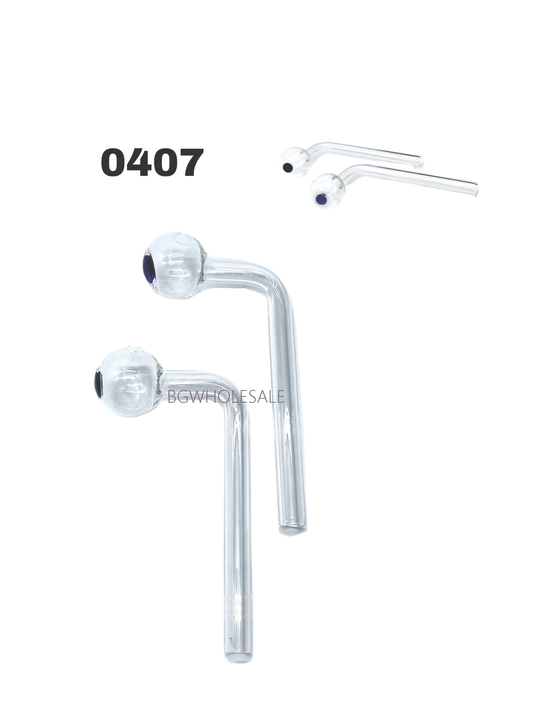 L Shape Clear Glass Oil Burner Pipe with Colored Dot