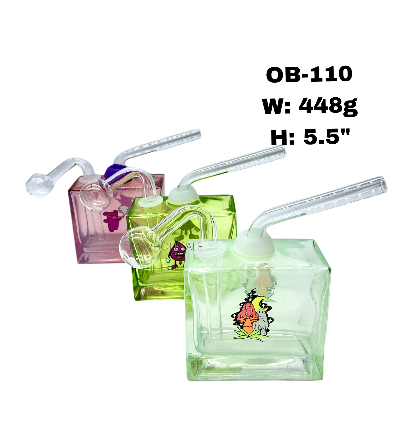 5" Colored Square Glass Oil Burner Bubbler