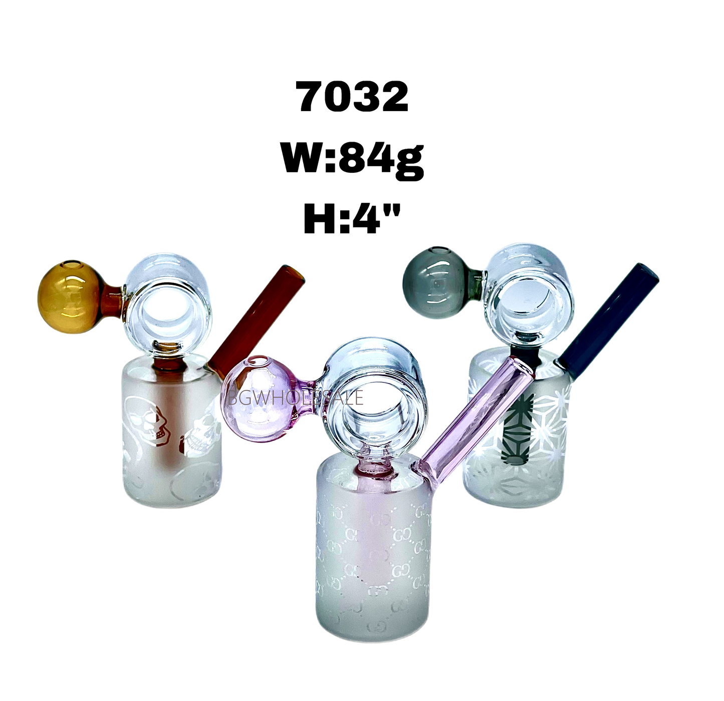 Small Glass Sniffer with Roller and Sandblasted Patterns 4"