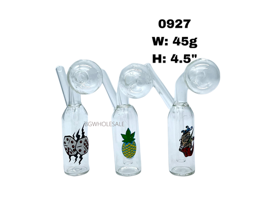 4.5" Small Cylinder Glass Oil burner Bubbler with Sticker