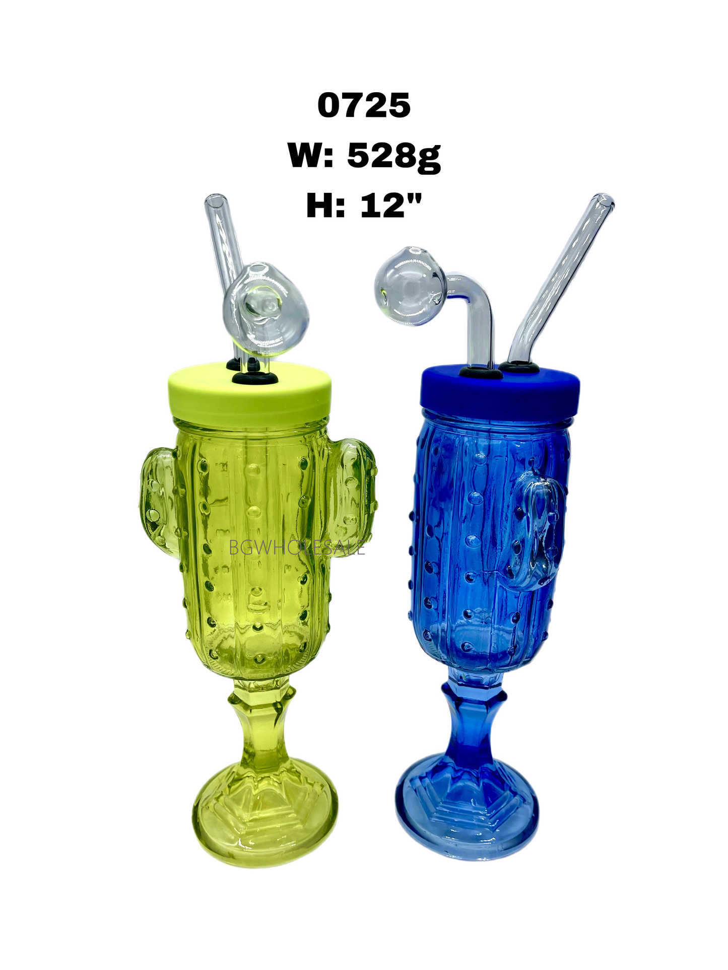 12" Colored Cactus Glass Bubbler with Stem