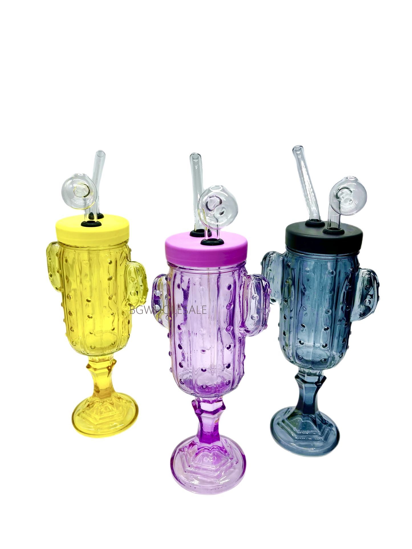 12" Colored Cactus Glass Bubbler with Stem