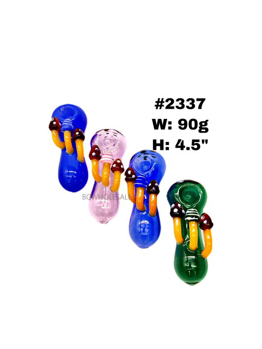 4.5" Colored Spoon Hand Pipe with Curved Mushroom