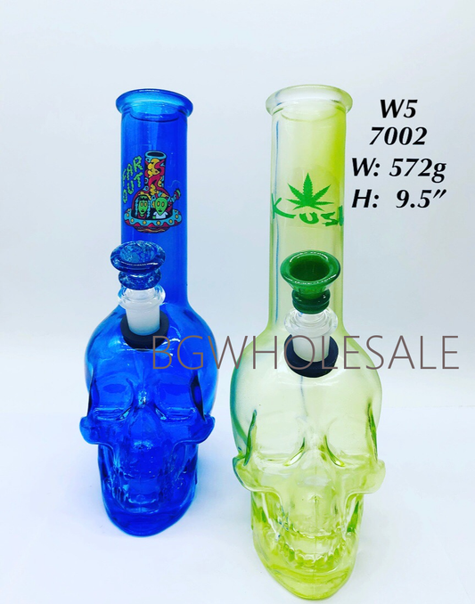 9.5" Colored Skull  Bong with Sticker