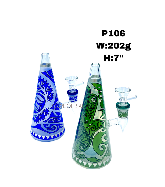 7" Pyramid Glass Water Pipe with Patterns