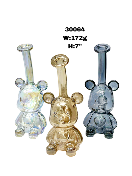 7" Electroplated Bear Glass Water Pipe