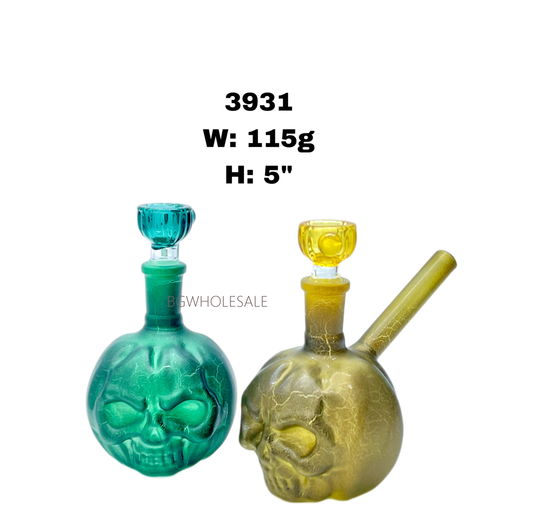 5" Cracked Color Skull Pumpkin Glass Bong