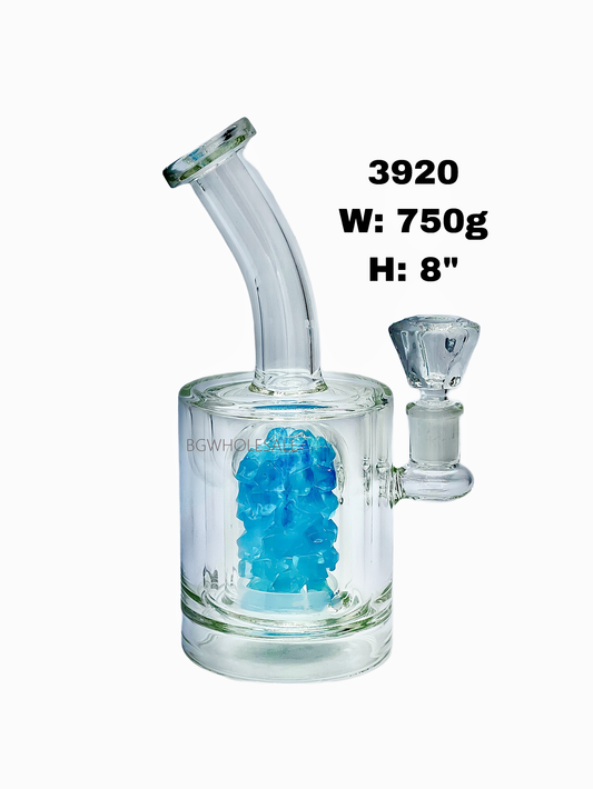 8" Clear Glass Thick Bottom Colorful Diamond Perc Bong