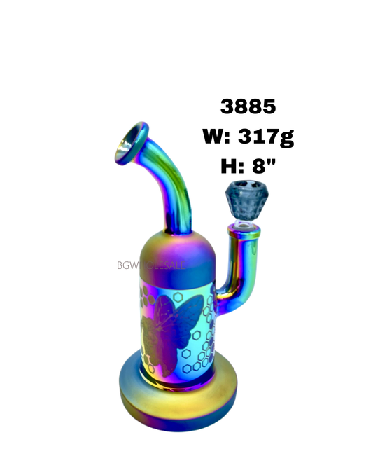 8" Electroplated Glass Water Pipe with Curved Patterns