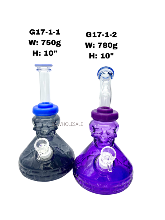 10" Glass Beaker Bong with Skull
