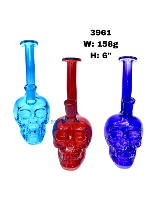6" Colored Skull Glass Bong Water Pipe