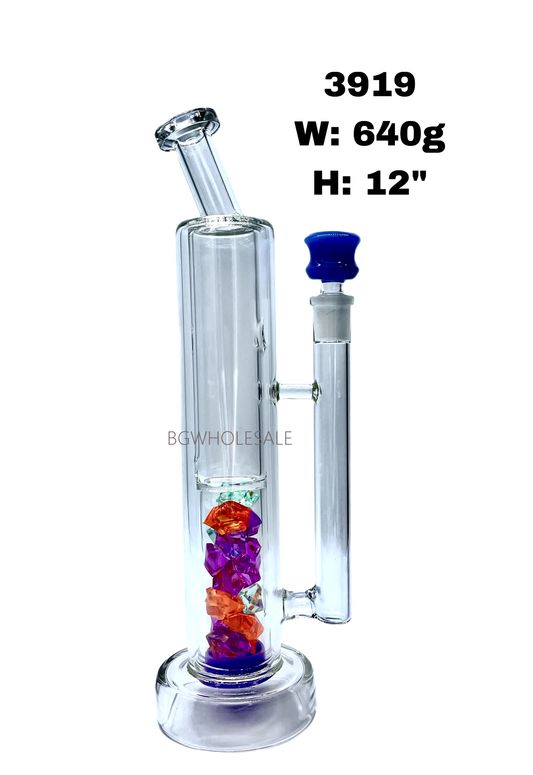 12" Clear Glass Straight Tube Bong with Diamond Perc