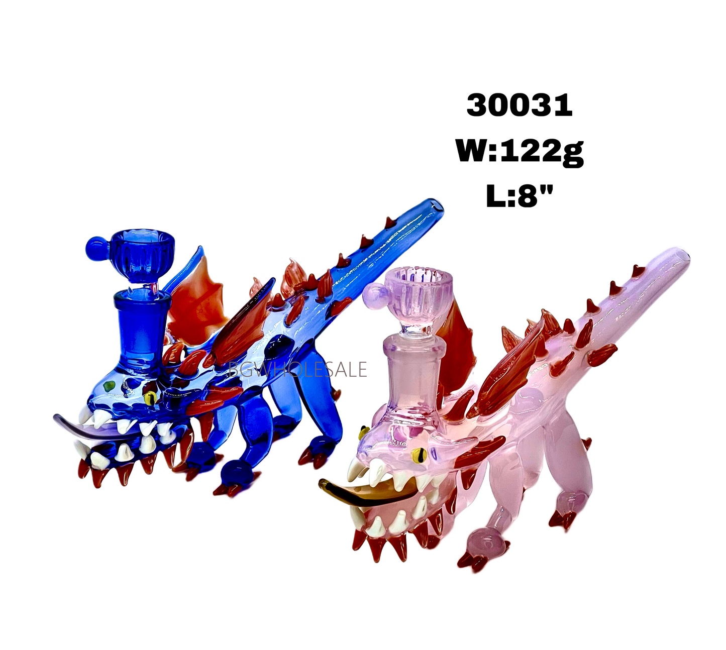 8" Length Bright Color Dragon Glass Water Pipe