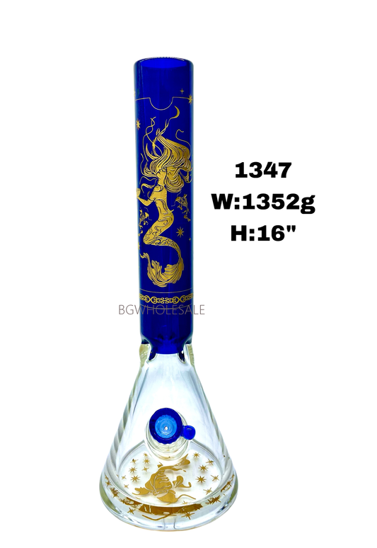 16" Glass Beaker Water Pipe Mermaid Decals