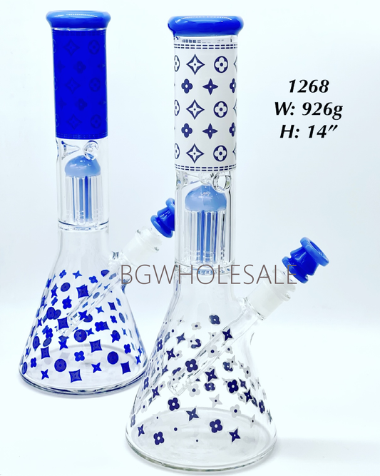 14" Tree Perc Glass Beaker Water Pipe with Classic Decals