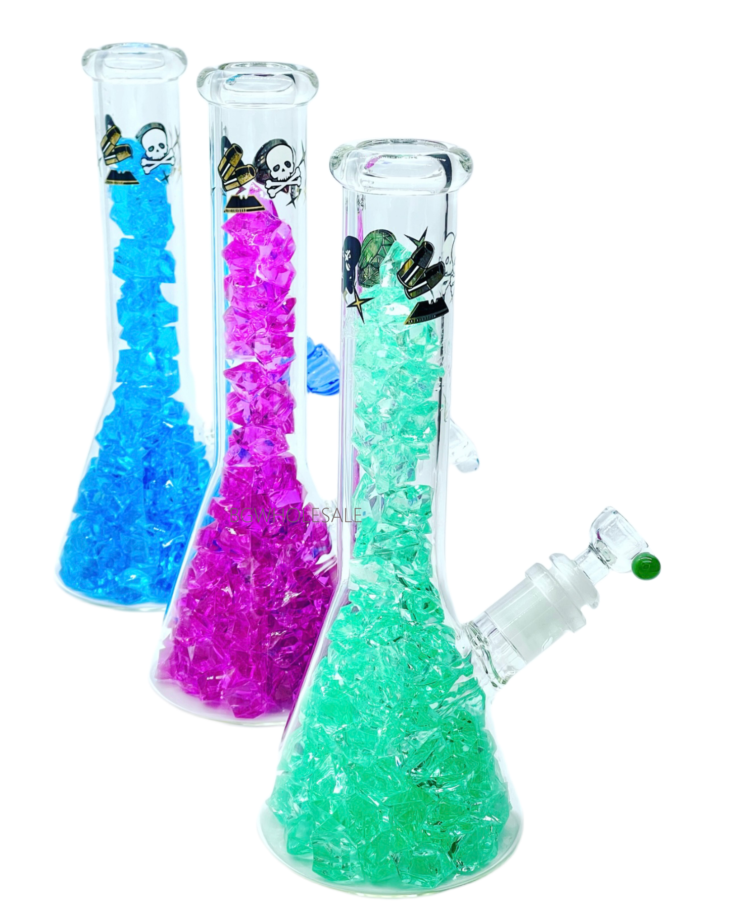 Diamond Filled Glass Beaker Water Pipe 10"
