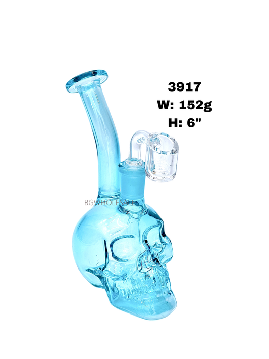 6" Skull Head Colored Glass Dab Rig
