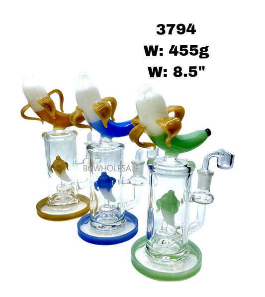 8.5" Showerhead and banana Perc Glass Dab Rig