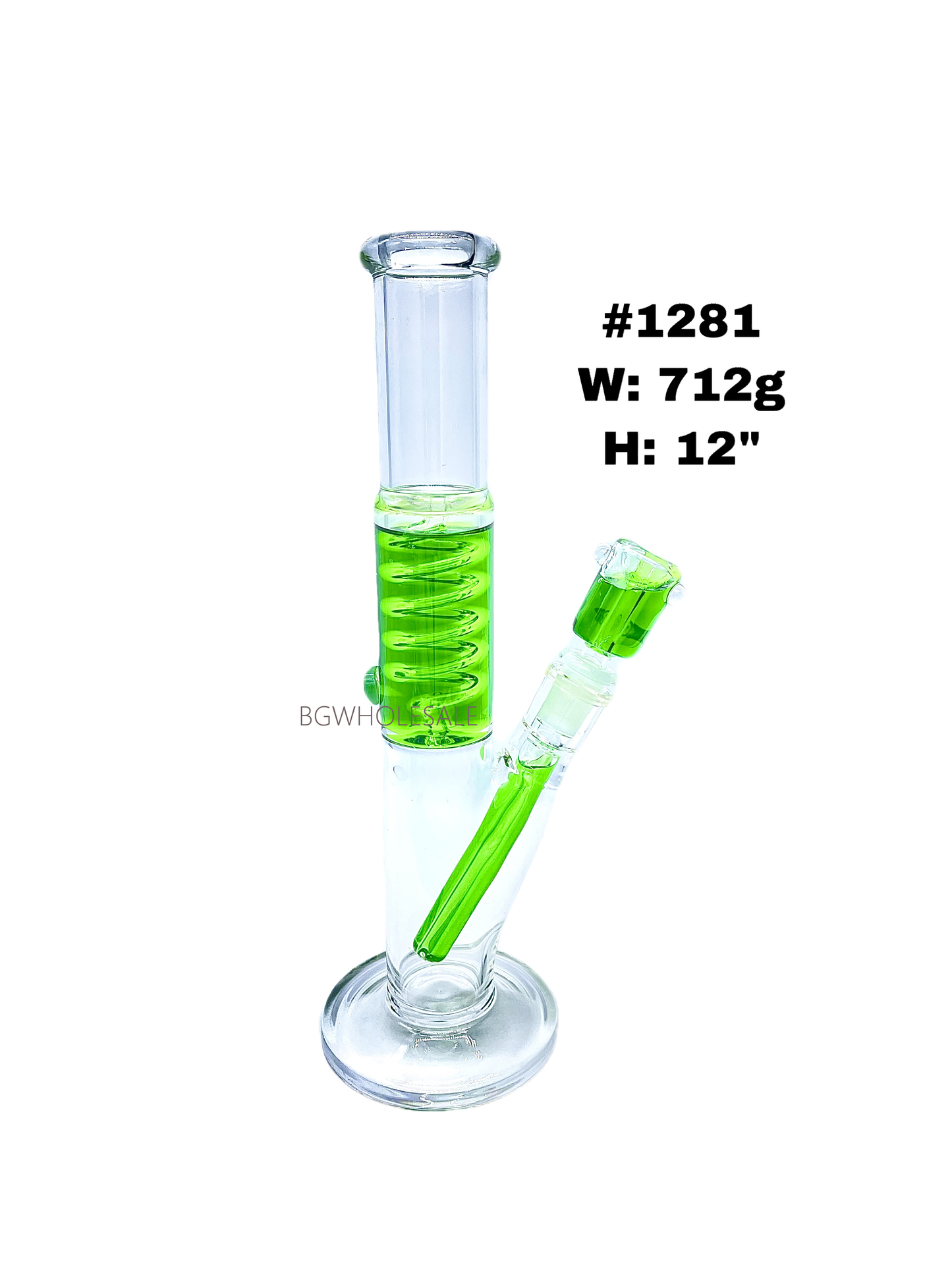 12" Glycerine Straight Tube Glass Bong w/coil percolator