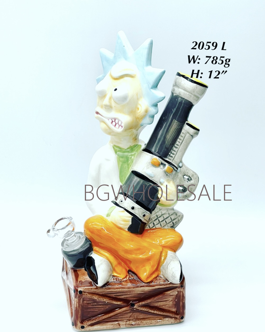 Large Size Rick and Morty Ceramic Water Pipe with Gun
