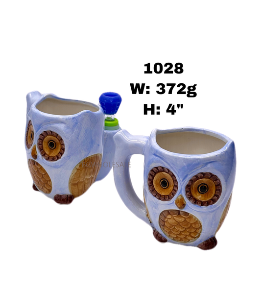 Purple Owl Ceramic Mug Smoking Pipe 4"