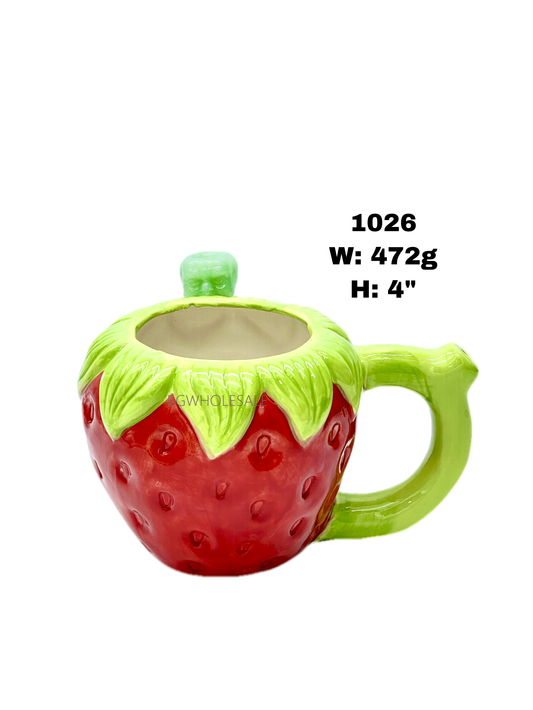 Ceramic Strawberry Mug Hand Pipe 4"
