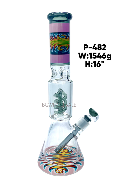 Luxury Glass Beaker Perc Water Pipe with Patterns 16"